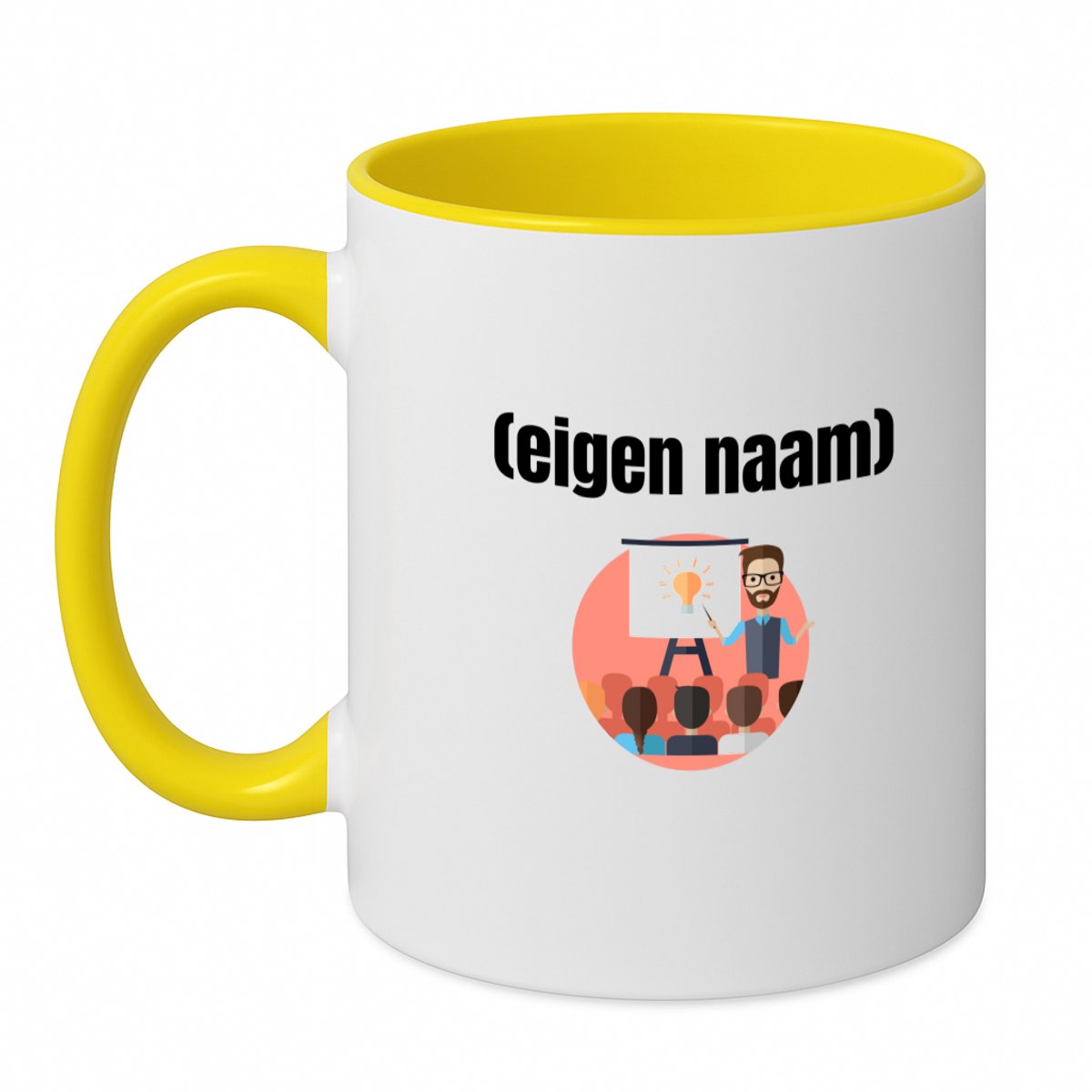 Hacebo® - docent met studenten met eigen naam koffiebeker geel - Docent - meesters of juffen - thee mok - koffie beker - collega's - verjaardag - afscheidscadeau - geschenk - kado - koffiemok - 350 ML inhoud
