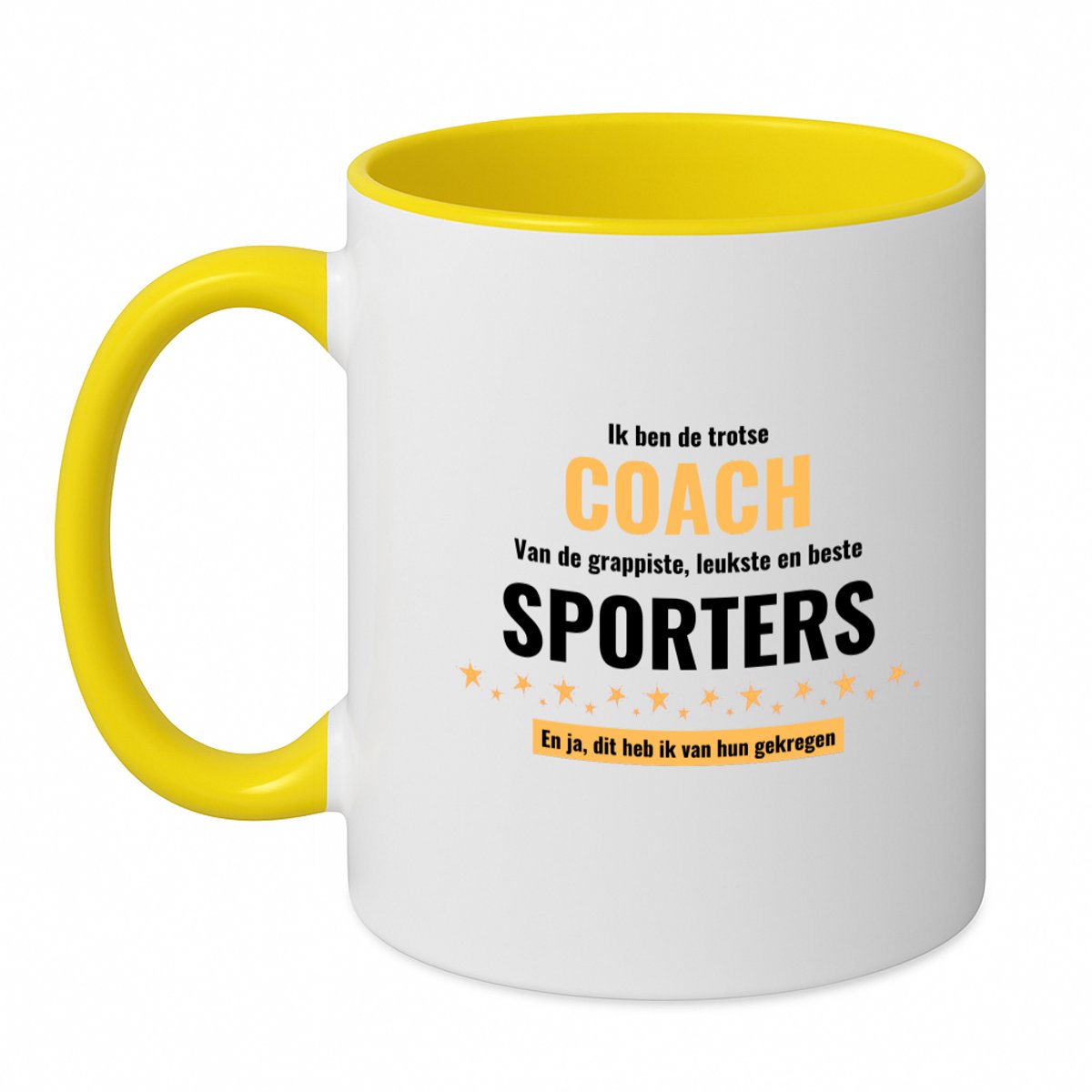 Hacebo® - ik ben de trotste coach van de grappigste, leukste en beste sporters, en ja dit heb ik van hun gekregen koffiebeker geel - de trotste coach - thee mok - koffie beker - sport - verjaardagscadeau - koffiemok - 350 ML inhoud