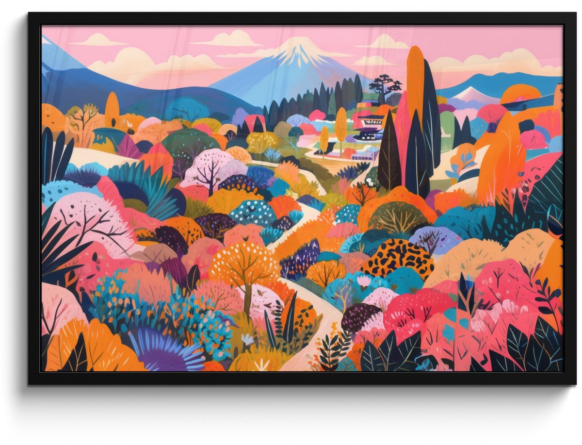 FrameYourWall Poster in lijst - Fotolijst 90x60 cm - Posters - Witte bergtop - Modern - Kleurrijk - Posterlijst zwart - Decoratie - Wanddecoratie woonkamer - Muurdecoratie slaapkamer Kleurrijk - Landschap