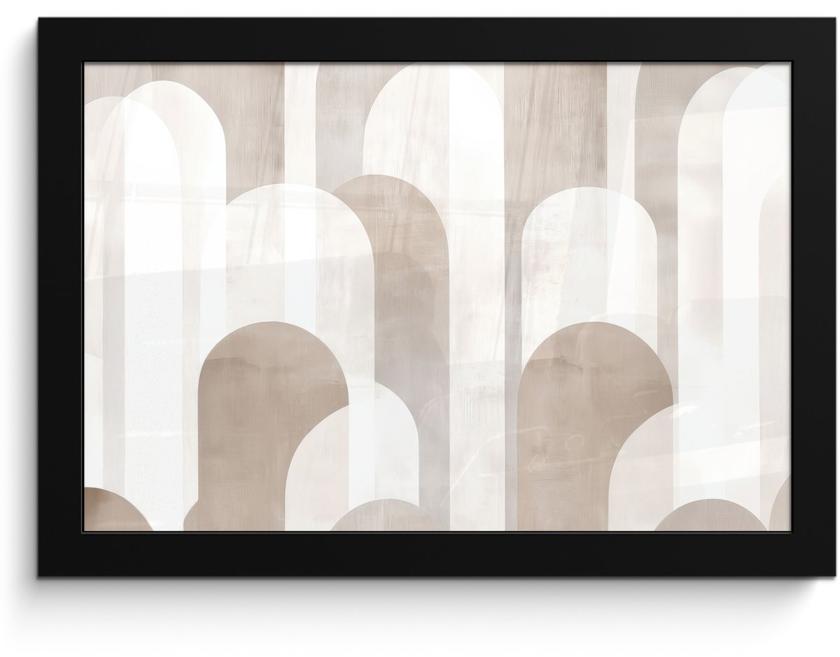 FrameYourWall Poster in lijst - Fotolijst 30x20 cm - Posters - Abstracte bogen - Modern - Beige - Posterlijst zwart - Decoratie - Wanddecoratie woonkamer - Muurdecoratie slaapkamer Bogen - Beige