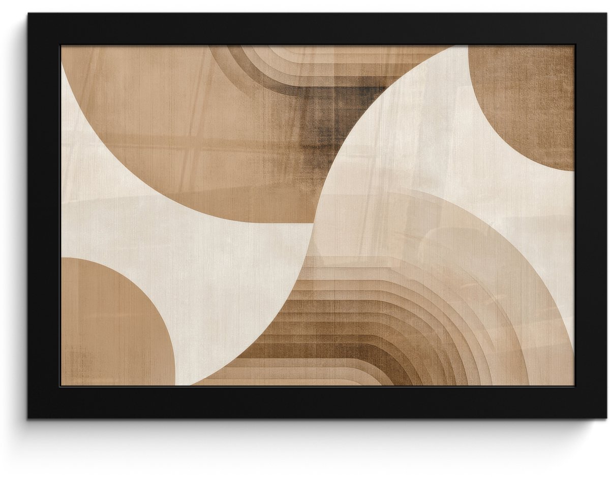 FrameYourWall Poster in lijst - Fotolijst 30x20 cm - Posters - Retro - Geometrische lagen - Aardetinten - Posterlijst zwart - Decoratie - Wanddecoratie woonkamer - Muurdecoratie slaapkamer