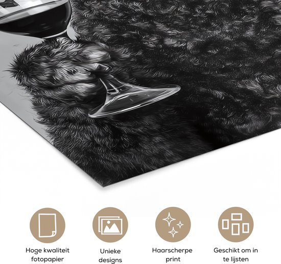 Affiche 40x60 cm - Chien - Boucles - Lunettes de soleil - Vin - Posters - Décoration chambre - Décoration murale salon - Décoration murale chambre