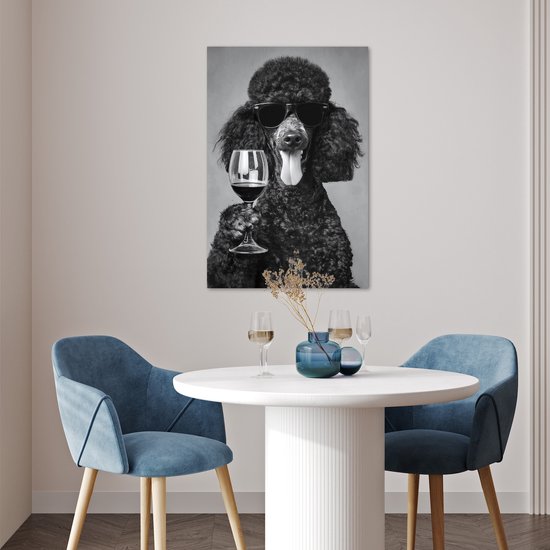 Affiche 40x60 cm - Chien - Boucles - Lunettes de soleil - Vin - Posters - Décoration chambre - Décoration murale salon - Décoration murale chambre