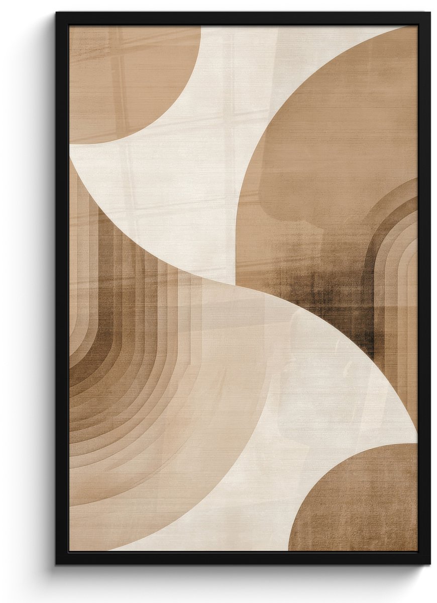 FrameYourWall Poster in lijst - Fotolijst 60x90 cm - Posters - Retro - Geometrische lagen - Aardetinten - Posterlijst zwart - Decoratie - Wanddecoratie woonkamer - Muurdecoratie slaapkamer