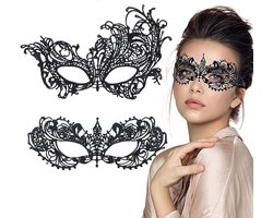 Allecto plus - 2 Venetiaanse maskers zwart kant oogmasker elegant feestmasker - voor vrouwen en mannen