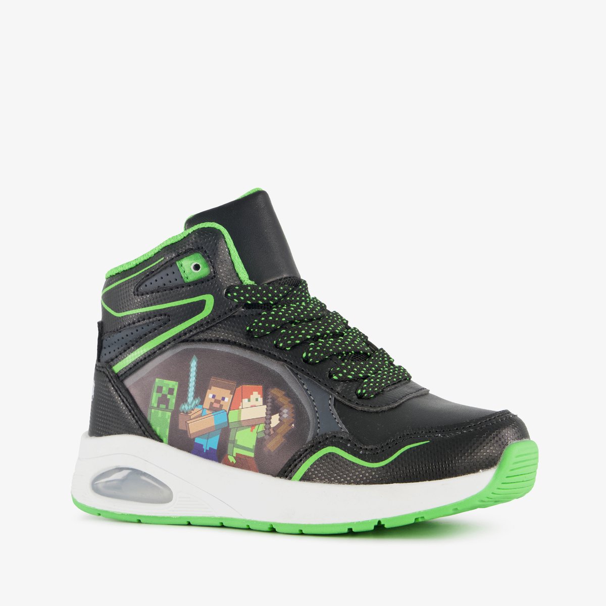 Minecraft hoge jongens sneakers met airzool zwart groen - Maat 30