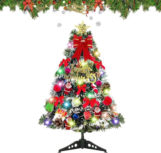 Mini Sapin De Noël LED 40 Cm - Décorations Rouges, Lumière Blanche Chaude, Artificiel
