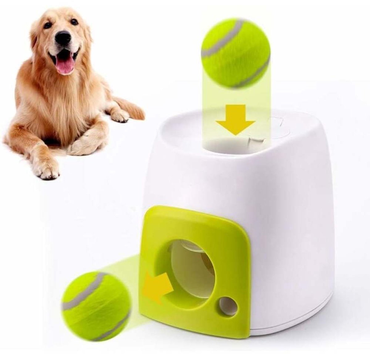Interactief Hondenspeelgoed – Automatische Tennisbal Launcher – Beloningssysteem – Speelplezier & Training – Voor Honden – Inclusief Bal – Wit – Medium Formaat – 1 stuk