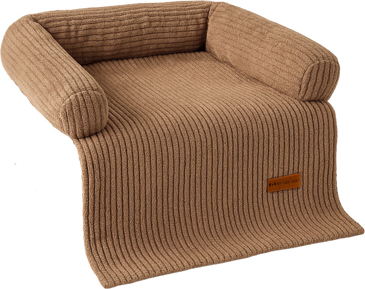 By Cee Cee Origineel Hondendeken Bank – Hondenkleed Bank - Hondenmand - Premium - Volledig Afritsbaar - Ribstof - Bruin - 75x90 - Maat S - Raf