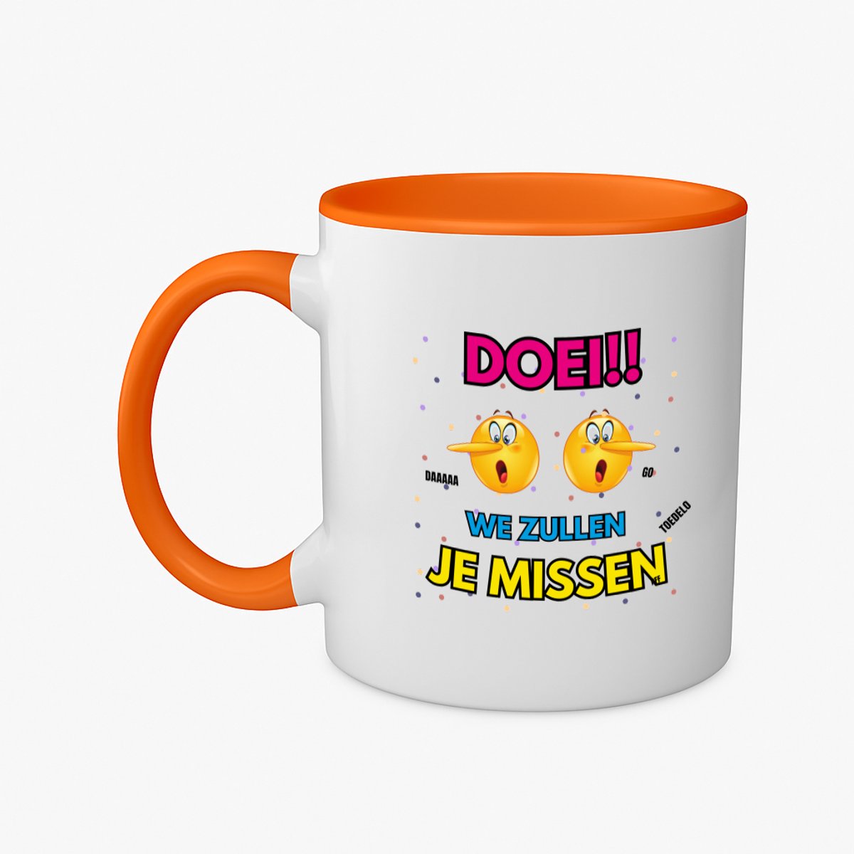 Hacebo® - Doei emoji koffiebeker oranje - Afscheid bedank cadeau - een collega - thee mok - koffie beker - werk - afscheidscadeau - verjaardagscadeau - koffiemok - 350 ML inhoud