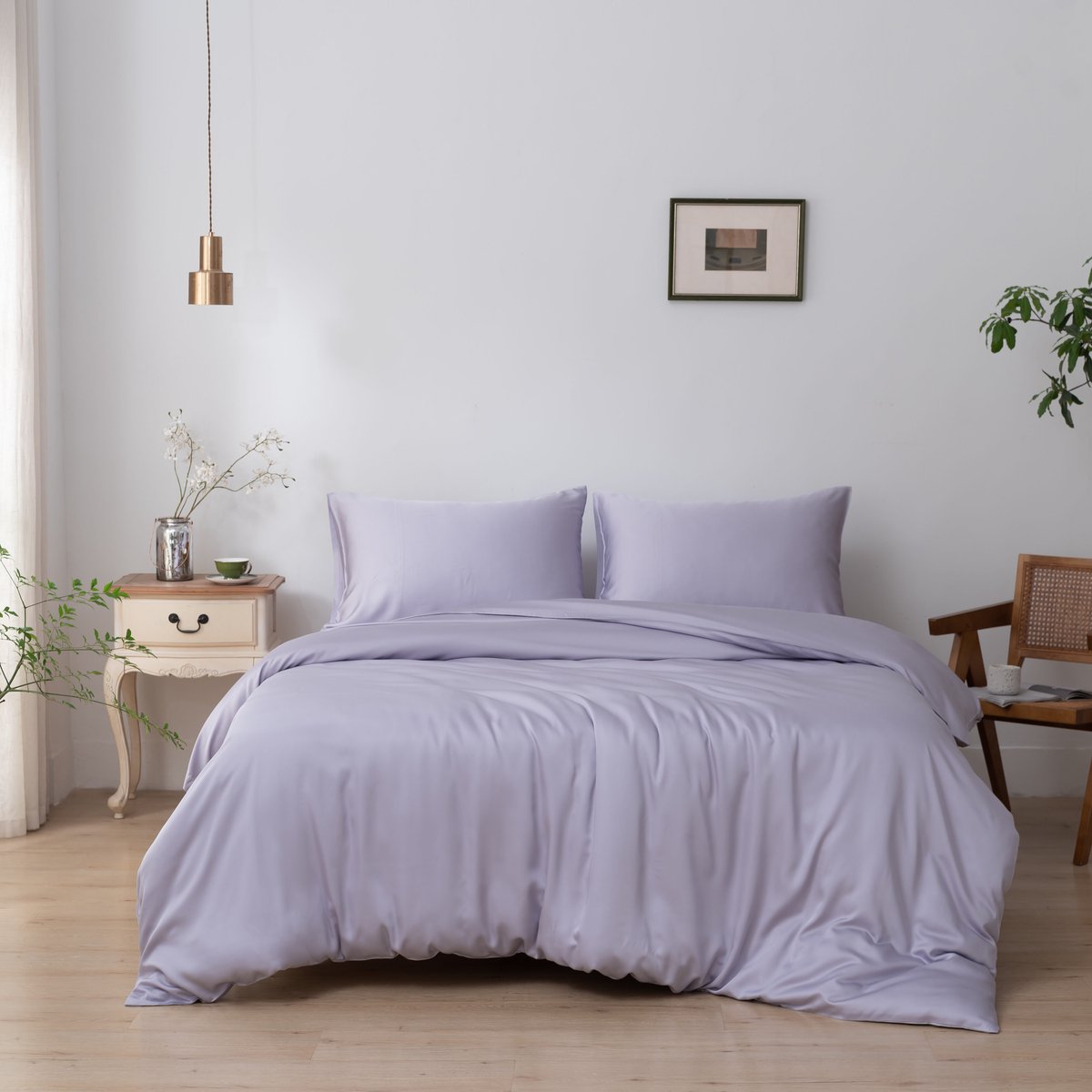 Bamboe dekbedovertrek Lavender Mist lila 140x200 cm – Instopstrook, zacht, ademend & duurzaam | Boomba Bamboo®