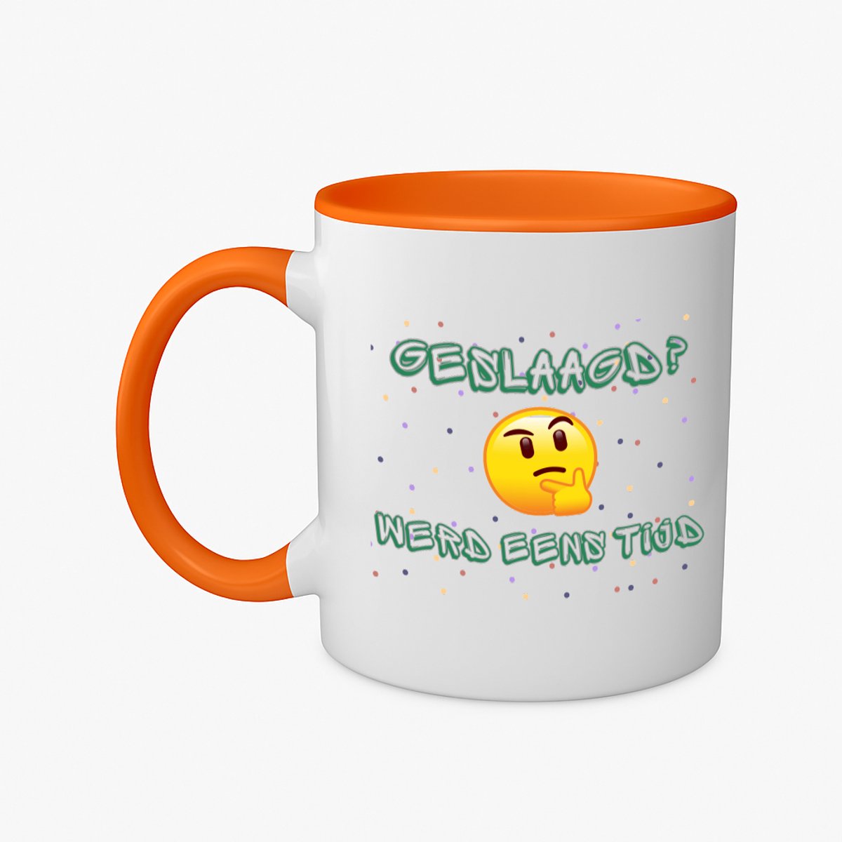 Hacebo® - Geslaagd werd eens tijd koffiebeker oranje - Geslaagd - geslaagde - thee mok - koffie beker - diploma - cadeau voor iemand die is gelsaagd - koffiemok - 350 ML inhoud