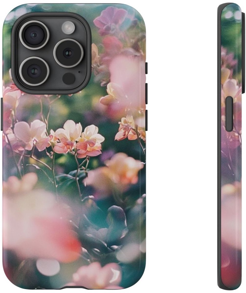 Zachte Roze en Perzik Bloemen – Telefoonhoesje Geschikt voor iPhone 15 Pro
