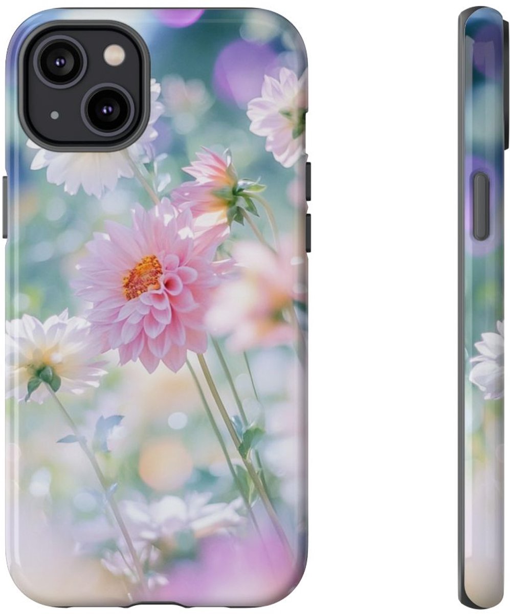 Zachte Pastel Dahlia's Bloemmotief – Telefoonhoesje Geschikt voor iPhone 14 Plus