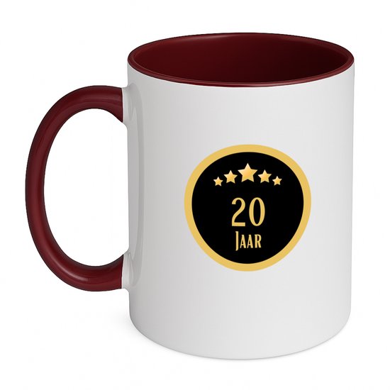 Hacebo® - 20 jaar koffiebeker bordeaux - iemand die 20 jaar is geworden of 20 jaar lang een relatie hebben of getrouwd zijn - thee mok - koffie beker - verjaardagscadeau - verjaardag - cadeau - kado - geschenk - koffiemok - 350 ML inhoud