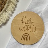 Hello world geboorte aankondiging van hout - 10cm - geboortebordje - foto kaarten baby
