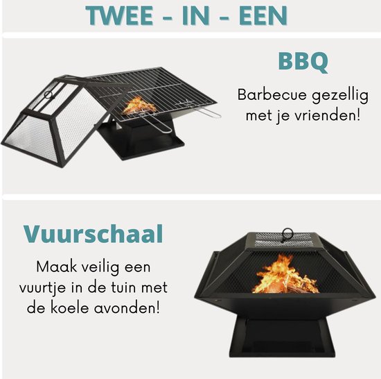 Vuurschaal en Barbecue - inclusief Veiligheidskoepel en Houtgrijper – 2-in-1  -... | bol.com
