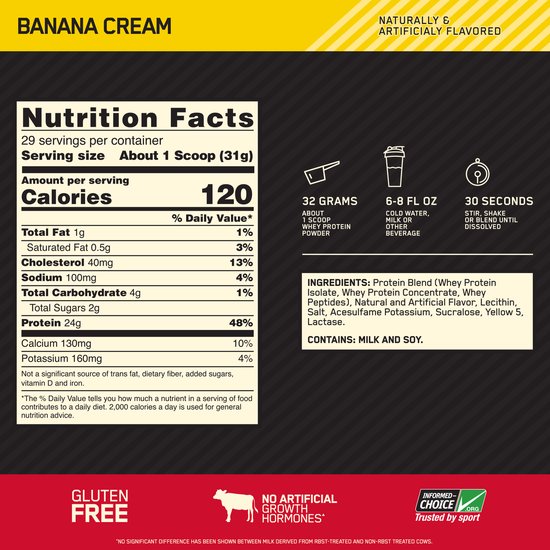 Optimum Nutrition Gold Standard 100% Whey Protein - Banana Cream - Proteine Poeder - Eiwitshake - 900 gram (28 servings) van Merkloos — afbeelding 5
