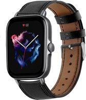 Leer Smartwatch bandje - Geschikt voor  Amazfit GTS 3 bandje leer - strak-zwart - Strap-it Horlogeband / Polsband / Armband