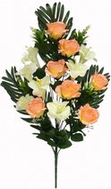 kunstboeket Roos Lelie 18 x 62 cm wit/oranje