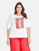 SAMOON Dames T-shirt met mesh laag, organic cotton Offwhite gemustert-50