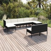 9-delige Loungeset met kussens poly rattan zwart