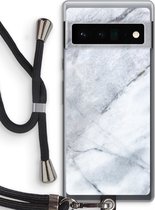 Case Company® - Google Pixel 6 Pro hoesje met Koord - Witte marmer - Telefoonhoesje met Zwart Koord - Bescherming aan alle Kanten en Over de Schermrand