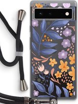 Case Company® - Google Pixel 6 hoesje met Koord - Flowers with blue leaves - Telefoonhoesje met Zwart Koord - Bescherming aan alle Kanten en Over de Schermrand