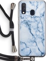 Case Company® - Samsung Galaxy A40 hoesje met Koord - Blauw marmer - Telefoonhoesje met Zwart Koord - Bescherming aan alle Kanten en Over de Schermrand