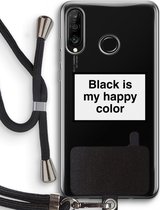 Case Company® - Huawei P30 Lite hoesje met Koord - Black is my happy color - Telefoonhoesje met Zwart Koord - Bescherming aan alle Kanten en Over de Schermrand