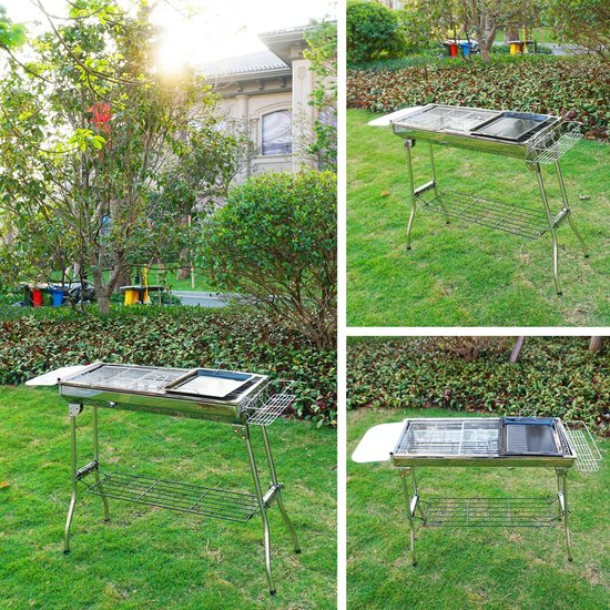 Grillrooster BBQ 67x40cm rechthoek roestvrij staal met handgrepen voor gasgrill barbecue houtskool