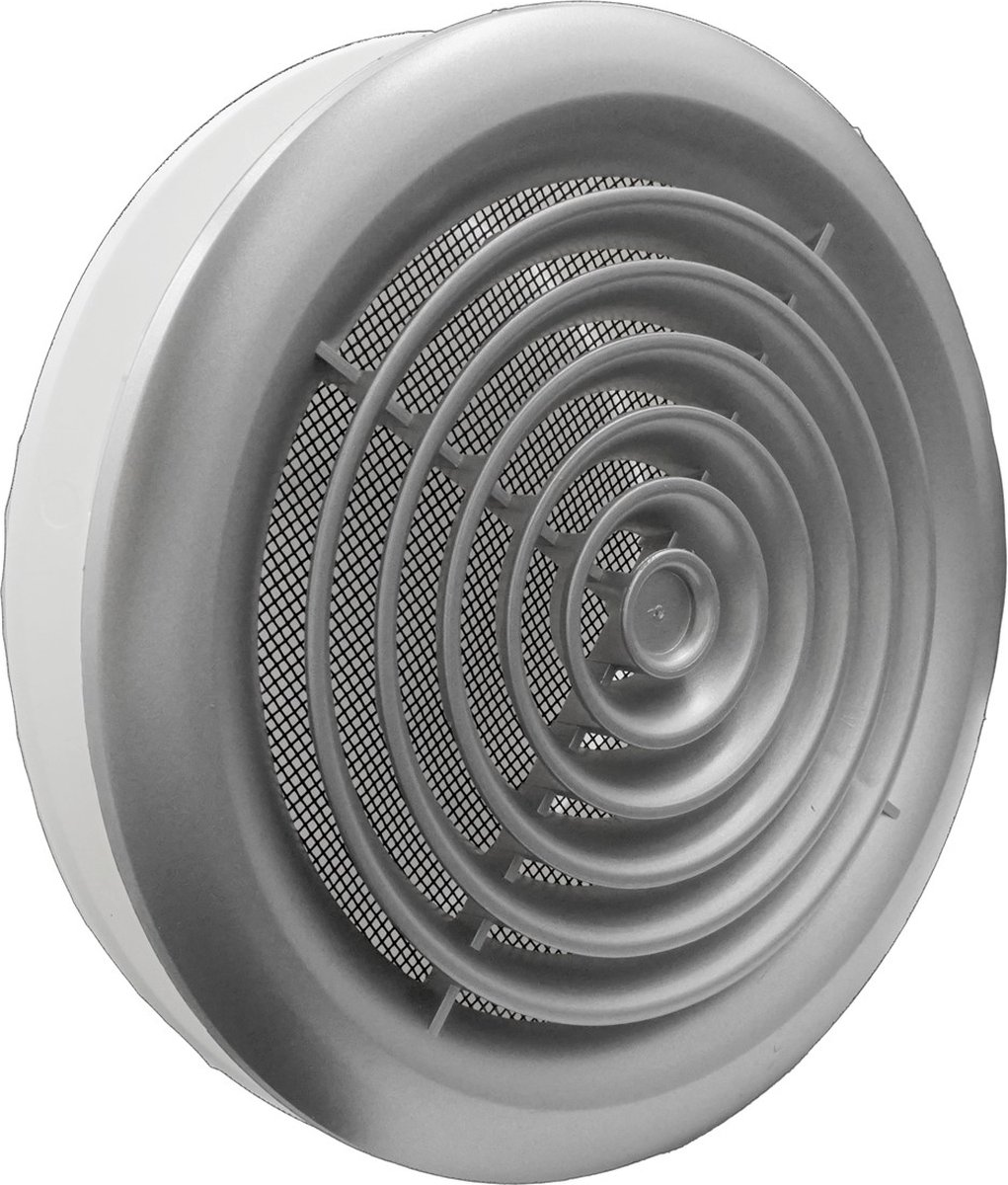 Ventilatierooster & hoge montagebus & klemring aansluitdiameter Ø125mm, kunststof aluminium-look