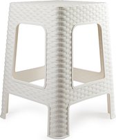 Plasticforte Rotan opstapje/zit krukje - kunststof - wit - 36 x 36 x 45 cm - Keuken/badkamer - handige krukjes