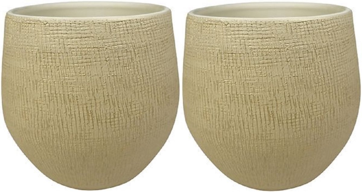 Steege Plantenpot - Set van 2x stuks - design look - zand kleurig - 31 x 28 cm