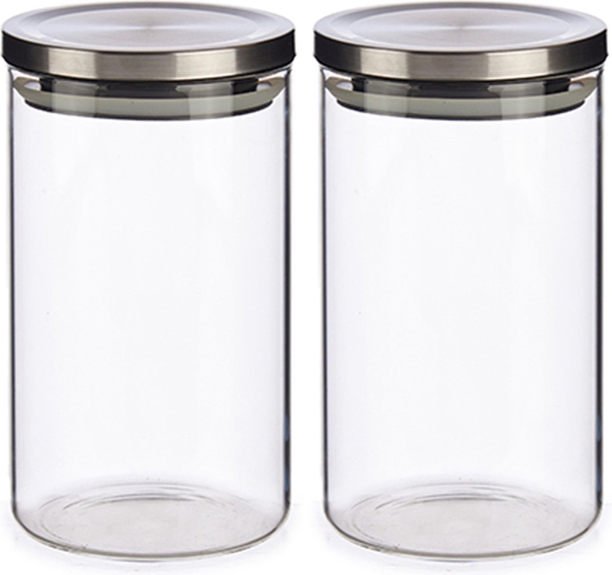 Set van 6x stuks glazen luxe keuken voorraadpot/voorraadbus 1000 ml- Voorraadbussen luchtdichte deksel zilver - 10 x 18 cm