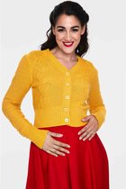 Voodoo Vixen Cardigan -S- Jazmine 1940s Mustard Heart Knit Geel