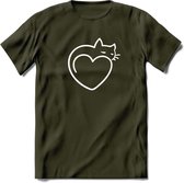 Sleepy Cat - Katten T-Shirt Kleding Cadeau | Dames - Heren - Unisex | Kat / Dieren shirt | Grappig Verjaardag kado | Tshirt Met Print | - Leger Groen - XL