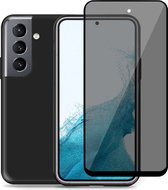 Hoesje voor Samsung S22+ - Privacy Screenprotector voor Samsung S22+ – Privé Gehard Glas Cover - Suède Case Zwart