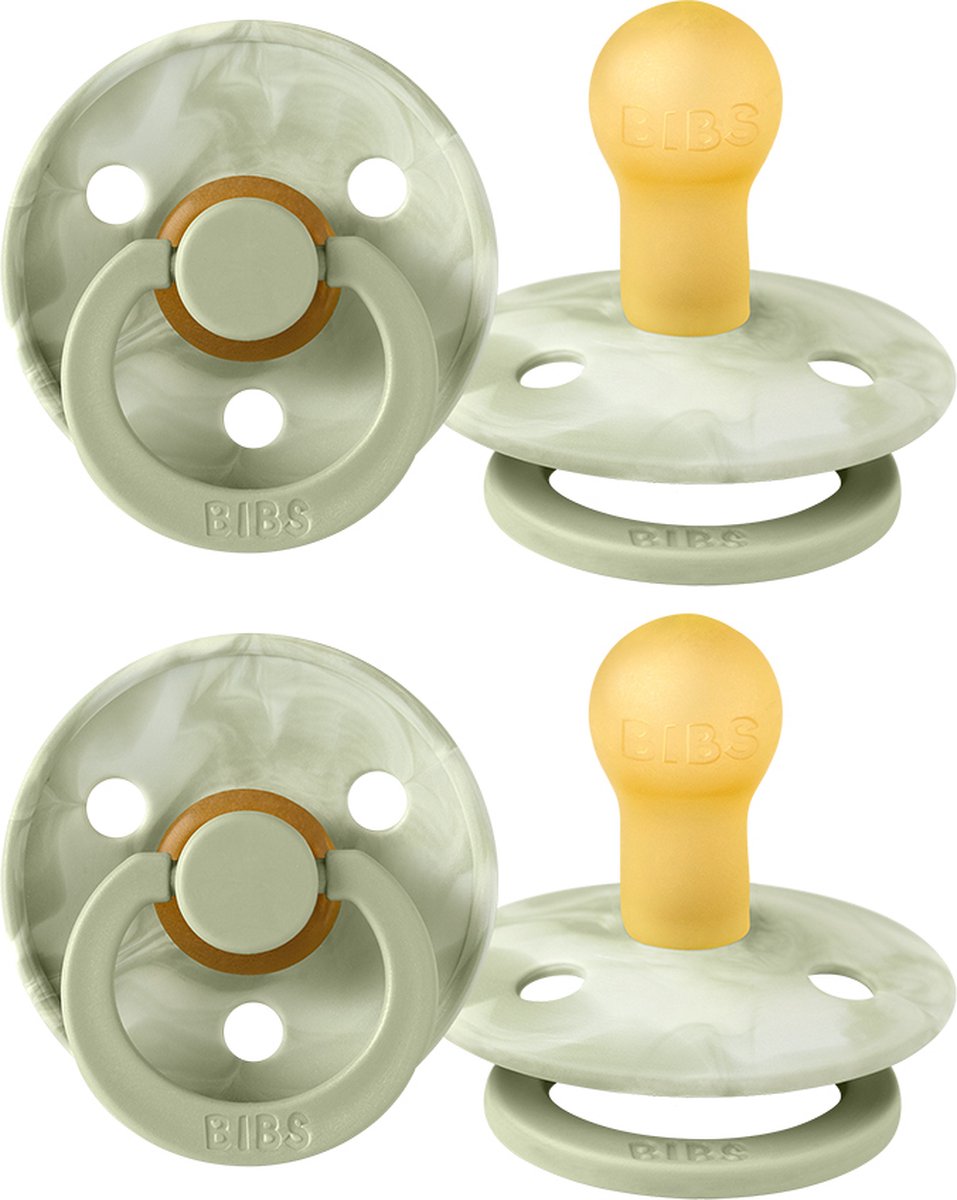 Goedkoopste BiBS - Round Pacifier - Stage 1 Fopspeen - 0 maanden - 2 stuks - Sage Ivory / Sage Ivory