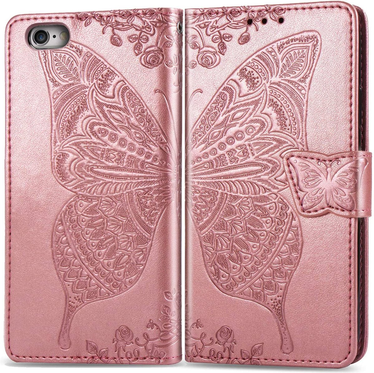 Bookcase geschikt voor Apple iPhone 7 / 8 - Roze - Vlinder - Portemonnee Hoesje