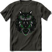 Uil - Dieren Mandala T-Shirt | Groen | Grappig Verjaardag Zentangle Dierenkop Cadeau Shirt | Dames - Heren - Unisex | Wildlife Tshirt Kleding Kado | - Donker Grijs - XXL