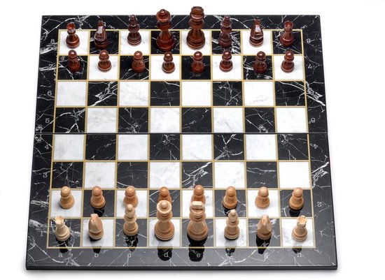 Afbeelding van het spel Schaakbord met Schaakstukken, 45x45 Marmerlook Opvouwbaar Premium Houten Schaakset