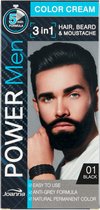 Joanna - Power Men Color Cream 3In1 Hair Beard Moustache 01 Black 30G