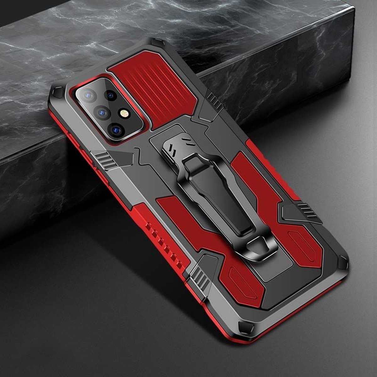 Mobigear Hoesje geschikt voor Samsung Galaxy A52 Telefoonhoesje Hardcase | Mobigear Armor Stand Backcover Shockproof met Standaard | Schokbestendig Galaxy A52 Telefoonhoesje | Anti Shock Proof - Rood