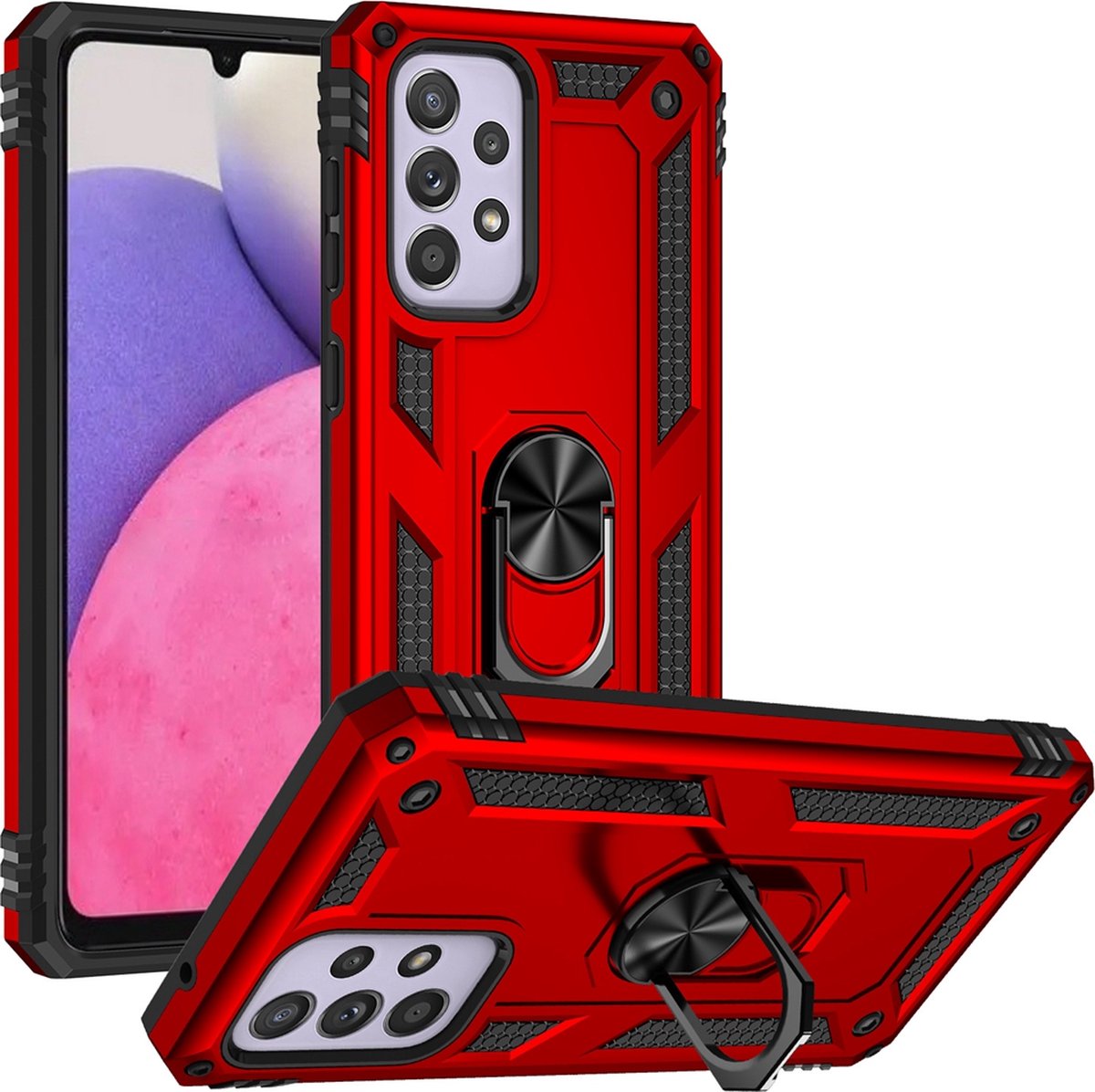 MobyDefend Hoesje - Geschikt voor Samsung Galaxy A33 - Pantsercase Met Draaibare Ring - Rood