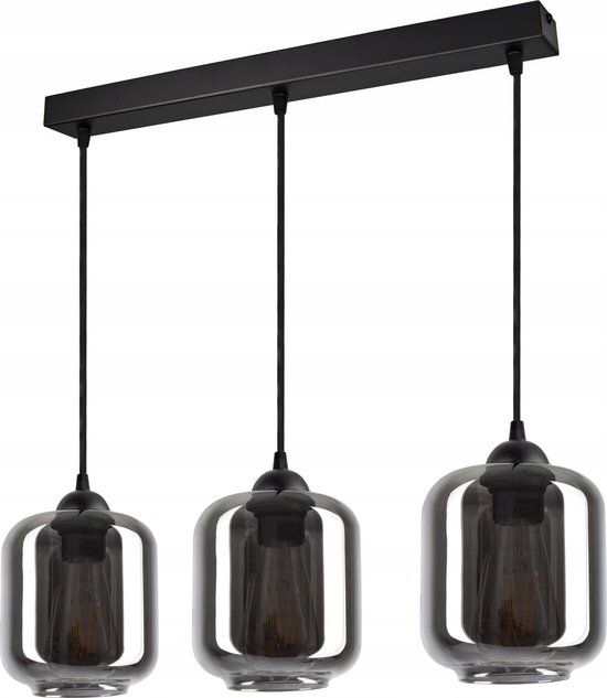 Hanglamp Industrieel Smoke Rookglas / Zwart - 3-lichts - Glas - Hanglampen Eetkamer, Slaapkamer, Woonkamer