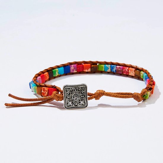 DW4Trading Chakra Armband 3 - Multicolor Natuursteen Regenboog - Imitatie Leer - Smal van DW — afbeelding 3