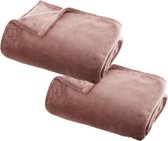 2x Pièces Couverture polaire/plaid polaire vieux rose 125 x 150 cm polyester - Couverture canapé - Couverture polaire - Plaid polaire