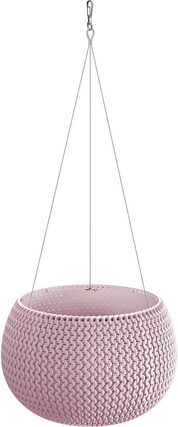 Plantenpot/bloempot hangend kunststof dia 24 cm en hoogte 16 cm in het midden roze met metalen ophanghaak