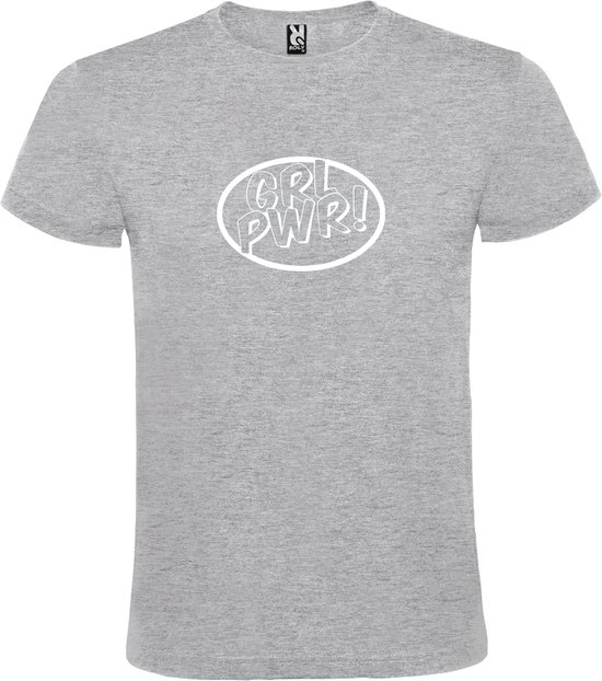 Grijs t-shirt met 'Girl Power / GRL PWR' print Wit Maat 3XL